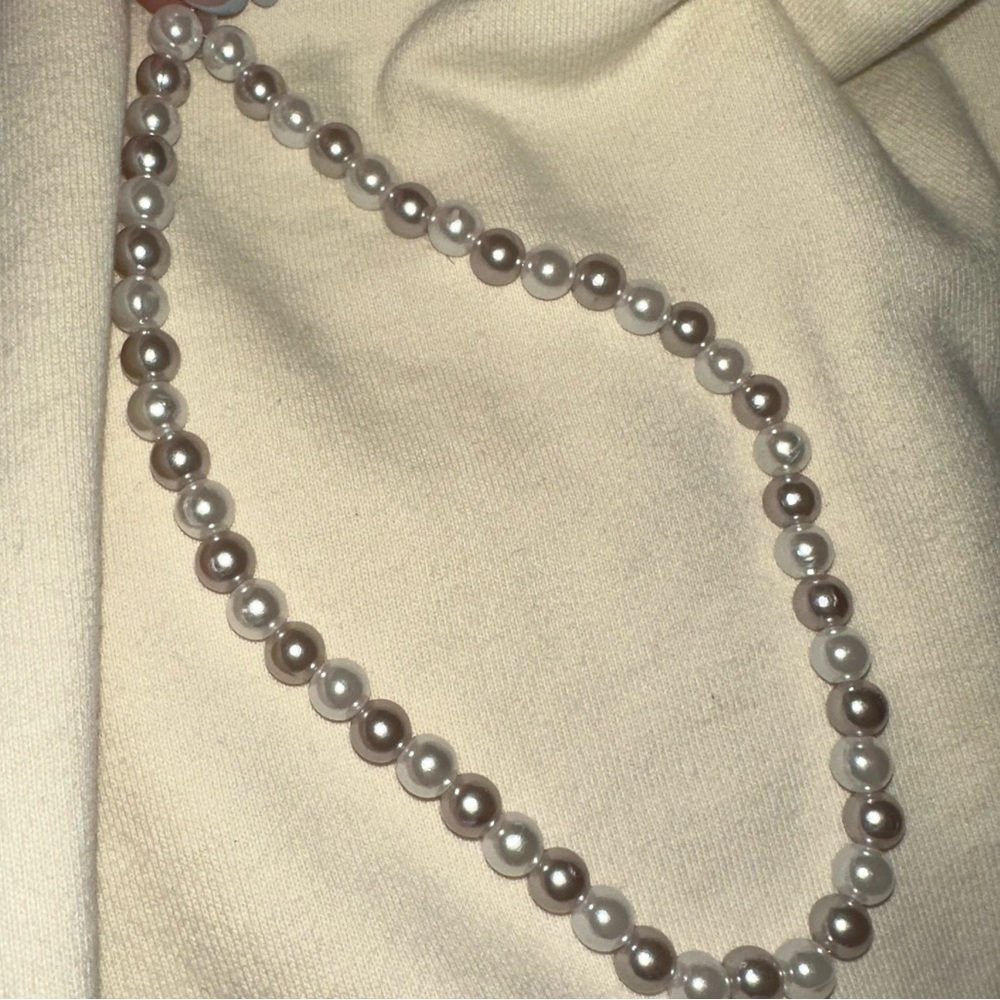 pearl 2 toned pearl necklace, not real pearls. can add charm if requested.